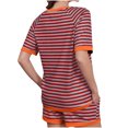 thumbnail image 4 of yievot Women's 2 Piece Summer Outfits Set Women's Short Set Striped Casual Short Sleeve Tops and Shorts Loungewear, 4 of 5