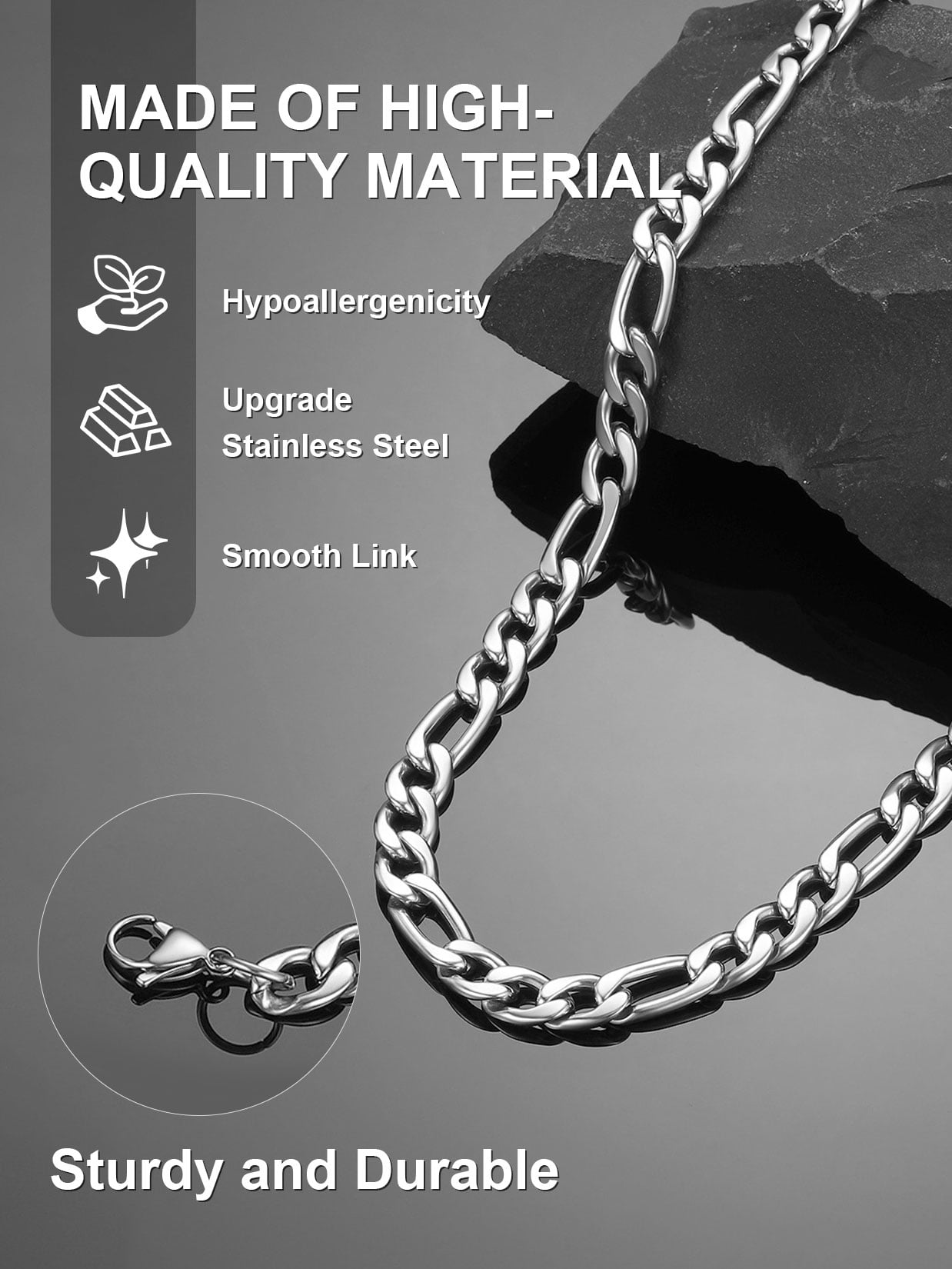 ChainsProMax Men 8mm Figaro Chain Necklace 316L Stainless Steel Necklace Jewelry Gift for Men Women Fathers Mothers Day