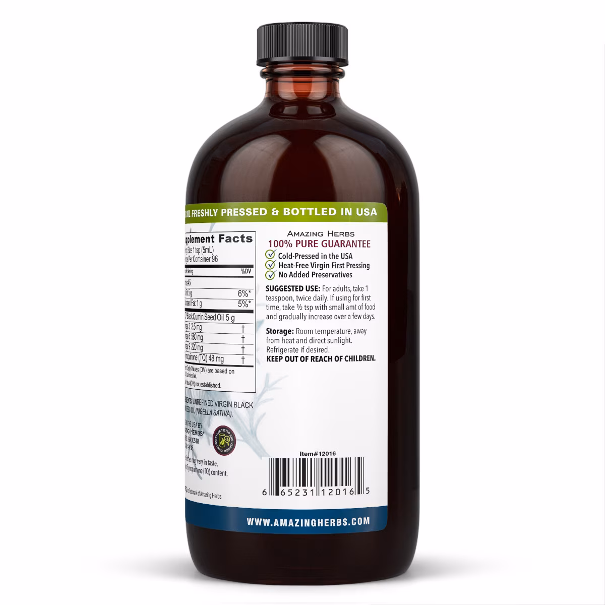 thumbnail image 5 of Amazing Herbs Premium Black Seed Oil 16oz bottle, 5 of 5