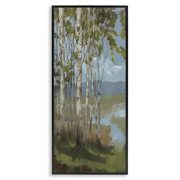 Stupell Industries Rustic Birch Grove Landscape Painting Black Framed Art Print Wall Art, 10 x 24