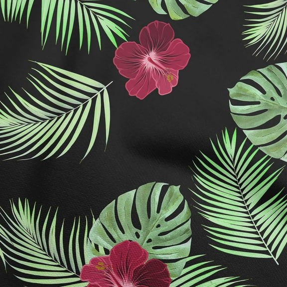 oneOone Polyester Spandex Black Fabric Tropical Hibiscus Floral Sewing Craft Projects Fabric Prints By Yard 56 Inch Wide