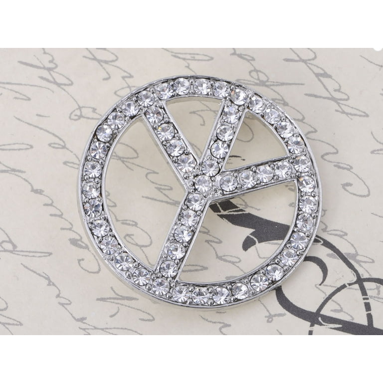Round Simulated Diamond Letter LV Brooch Pin Silver Yellow Gold Plated