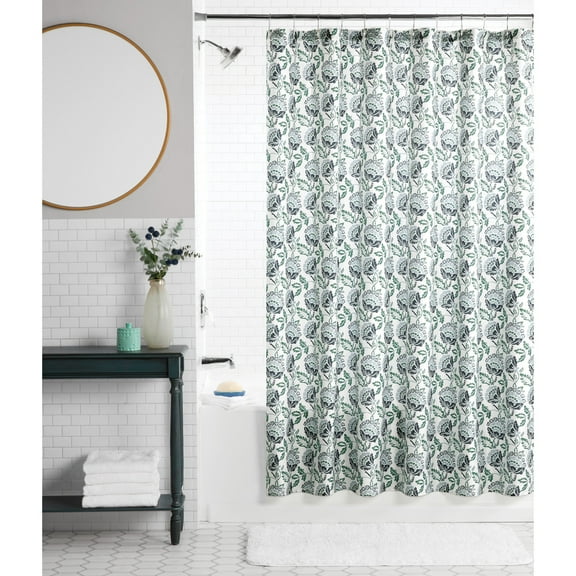 Mainstays Block Floral 13 Piece Shower Curtain and Hook Set, 72 x 72, Navy