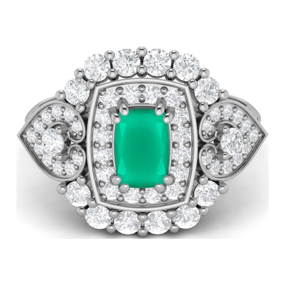 6X4mm Cushion Shape Natural Green Onyx 925 Sterling Silver Cocktail Mother's Day Gift Ring