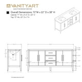 Vanity Art 72” Double Sink Bathroom Vanity Cabinet with Engineered ...
