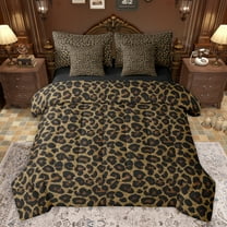 jejeloiu Rustic Leopard Hide 7-Piece Twin Bedding Sets,Jungle Animal Cheetah Bedding Comforter Set,Black Brown Sheet Sets For Adult,Super Cozy Room Decor Reversible