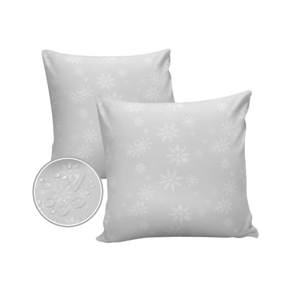Pack of 2 Outdoor Pillow Covers, Christmas Winter Snowflake Pattern Gray Waterproof Square Throw Pillowcase Cushion Decorative Pillow Covers for Couch Patio Tent, 20x20 in