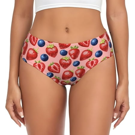 Womens Underwear - Blueberry strawberry Print No Show Seamless Underwear for Women  Stretch Women s Panties  Hipster Soft Comfort Ladies Panties Bikini Underwear Briefs
