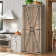 thumbnail image 6 of 70" Tall Kitchen Pantry, Farmhouse Storage Cabinet with 2 Barn Doors and 5 Adjustable Shelves, Rustic Wood Cupboard for Kitchen, Dining Room, Bathroom, Brown, 6 of 18
