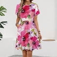 thumbnail image 2 of Watercolor Flowers Pink Fuchsia Short Sleeve Dress Women Summer Evening Dresses Ladies Sundress, 2 of 7