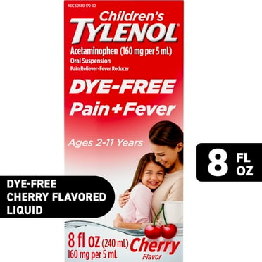 Children's Tylenol Pain Fever Medicine, Dye-Free, Cherry, 8 fl. oz