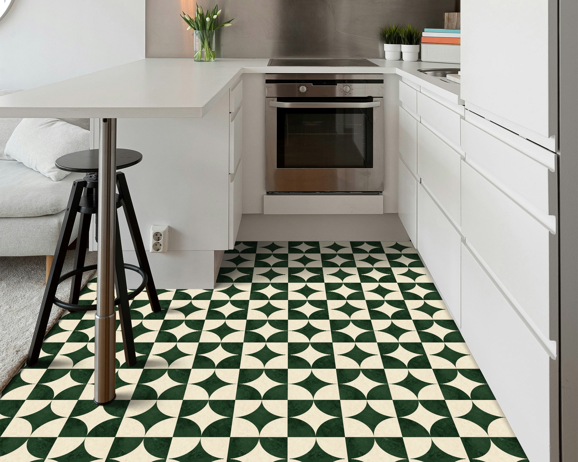 DEWOO 12" x 12" Peel and Stick Floor Tile, 10 PCS Self-Adhesive DIY Vinyl Flooring for Renters, Removable and Waterproof Tile Sticker for Bathroom, Kitchen, Staircase (Retro Green)