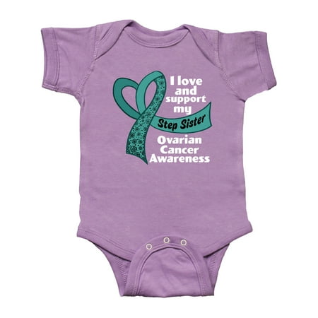 

Inktastic I Love and Support My Step Sister Ovarian Cancer Teal Ribbon Gift Baby Boy or Baby Girl Bodysuit