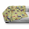 thumbnail image 2 of Deer Soft Flannel Fleece Throw Blanket, Colorful Animal Silhouettes in Different Positions with Flowers, Cozy Plush for Indoor and Outdoor Use, 70" x 90", Pastel Yellow Multicolor, by Ambesonne, 2 of 5