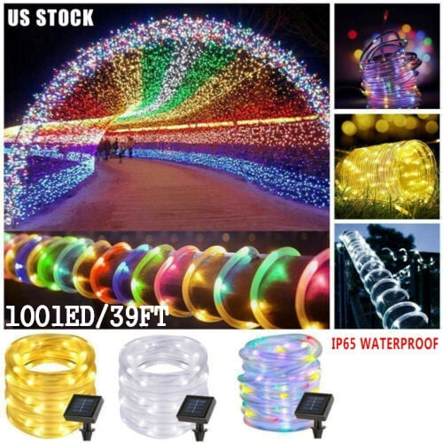 Waterproof Outdoor RGB 12M String Rope Light Solar LED Strip Lamp Tube Lights 