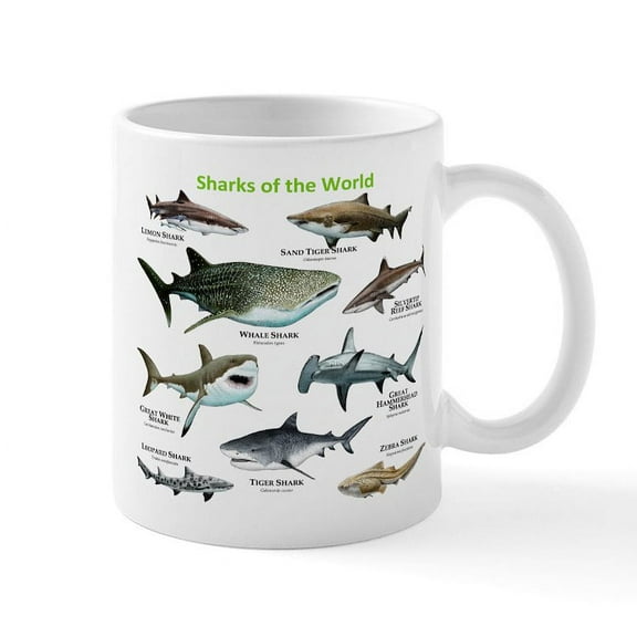 CafePress - Sharks Of The World Mug - 11 oz Ceramic Mug - Novelty Coffee Tea Cup