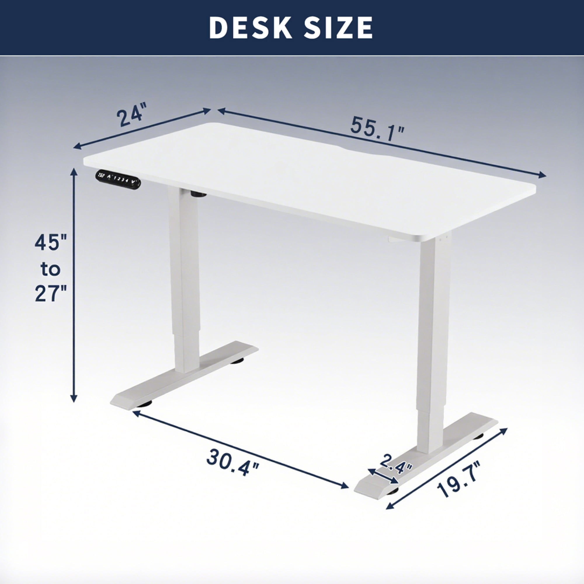55"W Electric Standing Desk,Home Office Electric Height Adjustable Standing Desk Lifting Range 27~45" Computer Desk for Home Office,White