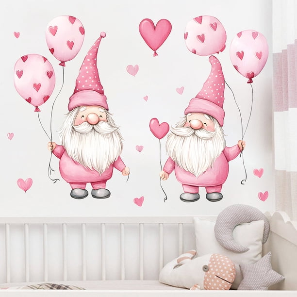 Adhesivos de pared con dibujos animados de gnomos para el día de San Valentín y globos en forma de c