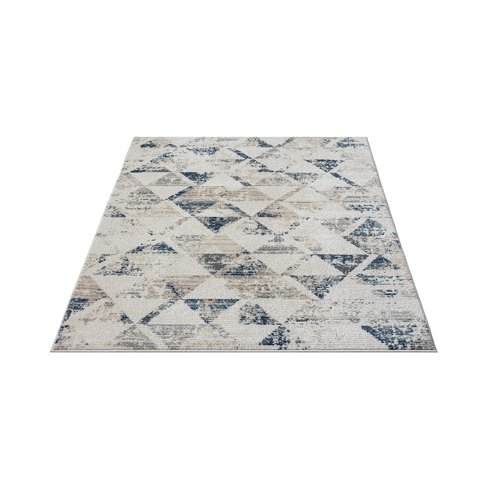 Ox Bay Bellamy 7'9" x 9'9" Ivory/Blue Geometric Durable Performance Indoor Area Rug