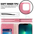 thumbnail image 3 of for iPhone 13 Pro Max Case Wallet, Card Holder Leather Luxury Cute Pattern Love Heart + Screen Protector, Card Slot iPhone 13 Pro Max Case, Shockproof Protection for Gilrs Women -Pink, 3 of 6
