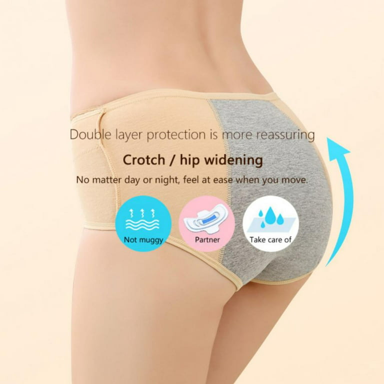 Popvcly 3Pack Menstrual Period Breathable Double-Layer Cotton Bottom Crotch  Seamless Lace Panties Physiological Leakproof Briefs ,Apricot,XL