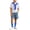 Blue, variant on Boys 4 Pieces Back To School Outfit Round Neck Solid Short Sleeve Tee and Pockets Denim Shorts and Shawl and Knee High Socks Performance Outfits Casual Clothes Set 3-16 Years