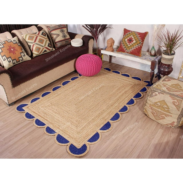 Scalloped Jute Rug (Navy Blue, 2x20 ft)