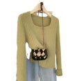 thumbnail image 5 of Cárdigan de punto acanalado de temperamento suave con cuello cuadrado para mujer de principios de primavera, nuevo diseño de nicho de estilo coreano, suéter de base corta, 5 of 5