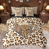 Manfei Cheetah Leopard Print Twin Bedding Sets 7-Piece for Teen, Vintage Western Fashion Bedding Comforter Set, Cow Skeleton Reversible Sheet Sets, Lightweight Room Decor