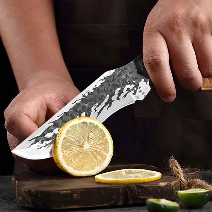 Hand Forged Outdoor Knife, Solid Wood Handle Full Tang Fixed Blade Knife with Brown Sheath for Camping Hunting Household Cutting