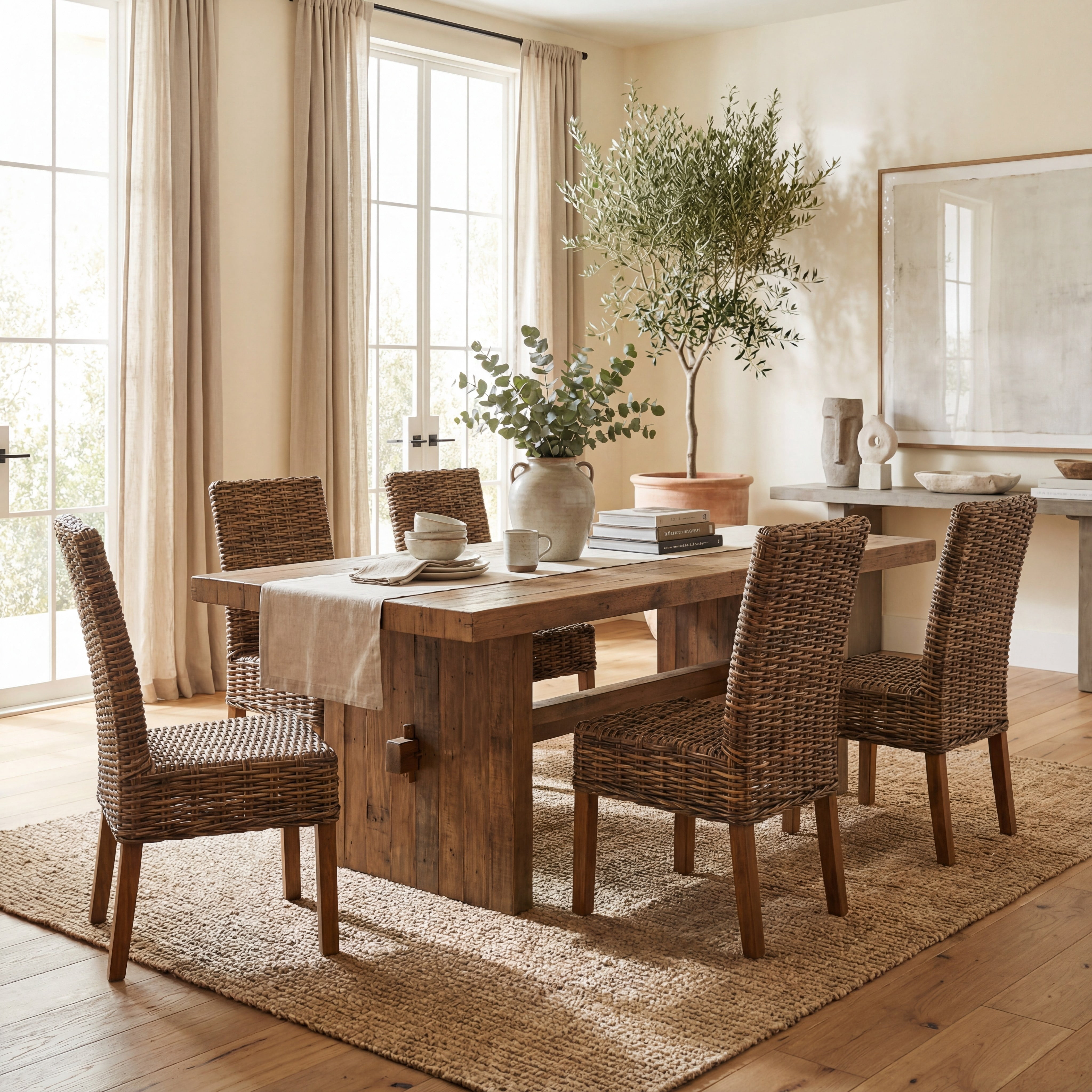 SAFAVIEH Sanibel Nautical Rattan Solid Dining Parsons Chair, Brown (Set of 2)