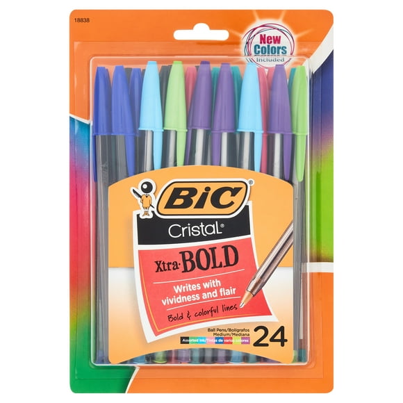 BIC Cristal Xtra Bold Ball Point Pens, Bold Point (1.6mm), Assorted Colors, 24-Count