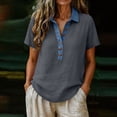 thumbnail image 5 of Tqcoqu Polo Shirts for Women Front Button V Neck Short Sleeve Womens Tops Casual Comfy Loose Fit T Shirts,Gray,Women's S-XXL, 5 of 7
