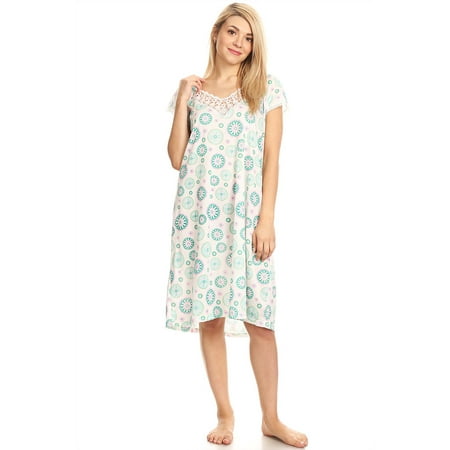 803 Womens Nightgown Sleepwear Cotton Pajamas - Woman Sleeveless Sleep Dress Nightshirt Green XL