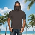 thumbnail image 2 of Fanxing Men Cooling Sun Shirts with Mask Big and Tall Rash Guards Short Sleeve Hoodies Sun Protection Face Cover Brown,XXXL, 2 of 9