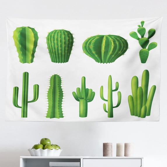 Cactus Tapestry, Watercolor Cactus Plant Image Desert Hot Mexican South Nature Floral Image Print, Fabric Wall Hanging Decor for Bedroom Living Room Dorm, 2 Sizes, Blue and Green, by Ambesonne