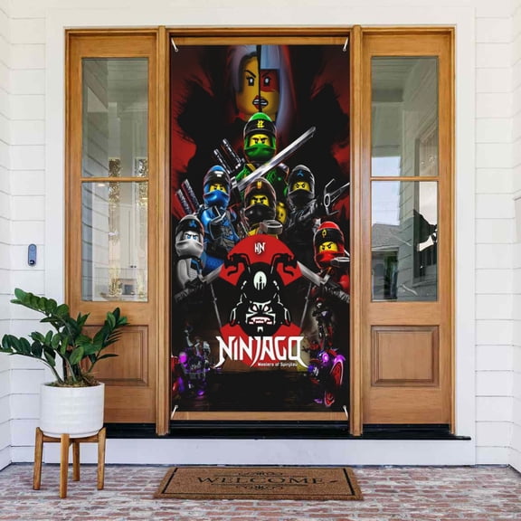 Ninjago Cartoon Door Cover Decorations Door Banner Porch Sign Banner For Indoor Outdoor Wall Home Party Supplies 72.8 x 35.4 Inch
