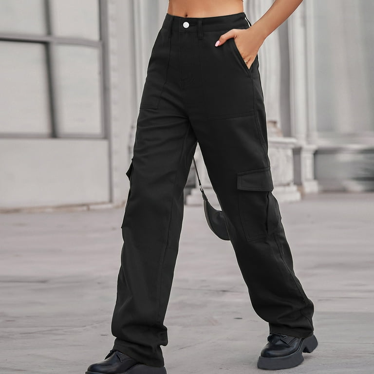 Cargo Pants Women Solid Wide Leg Hippie Punk Trousers Streetwear