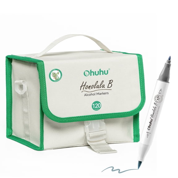 Ohuhu 120-Color Alcohol-Based Markers with 1 Colorless Blender–Dual Tips (Brush & Fine), Modern & Unique Packaging