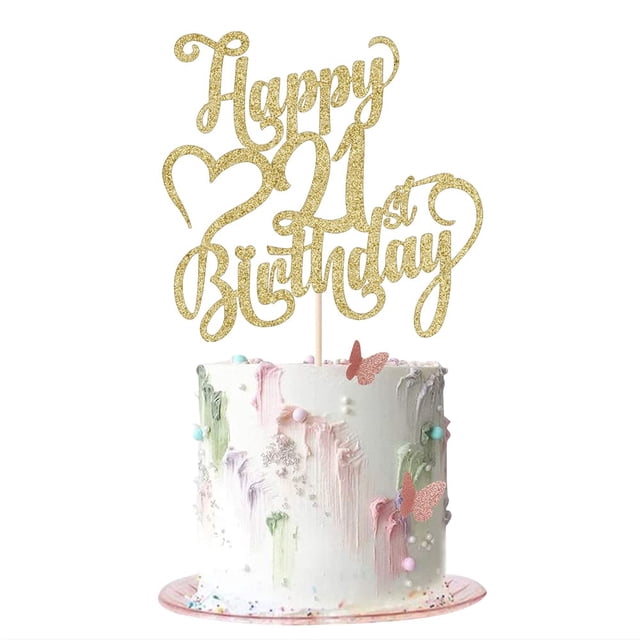 Cake topper AROKIPPRY con brillo dorado, feliz 21.º cumpleaños