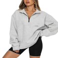 thumbnail image 2 of LYMAYTER ‌Women Half Zip Oversized Sweatshirts Fleece Stand Collar Long Sleeve Solid Color Workout Pullover, 2 of 9
