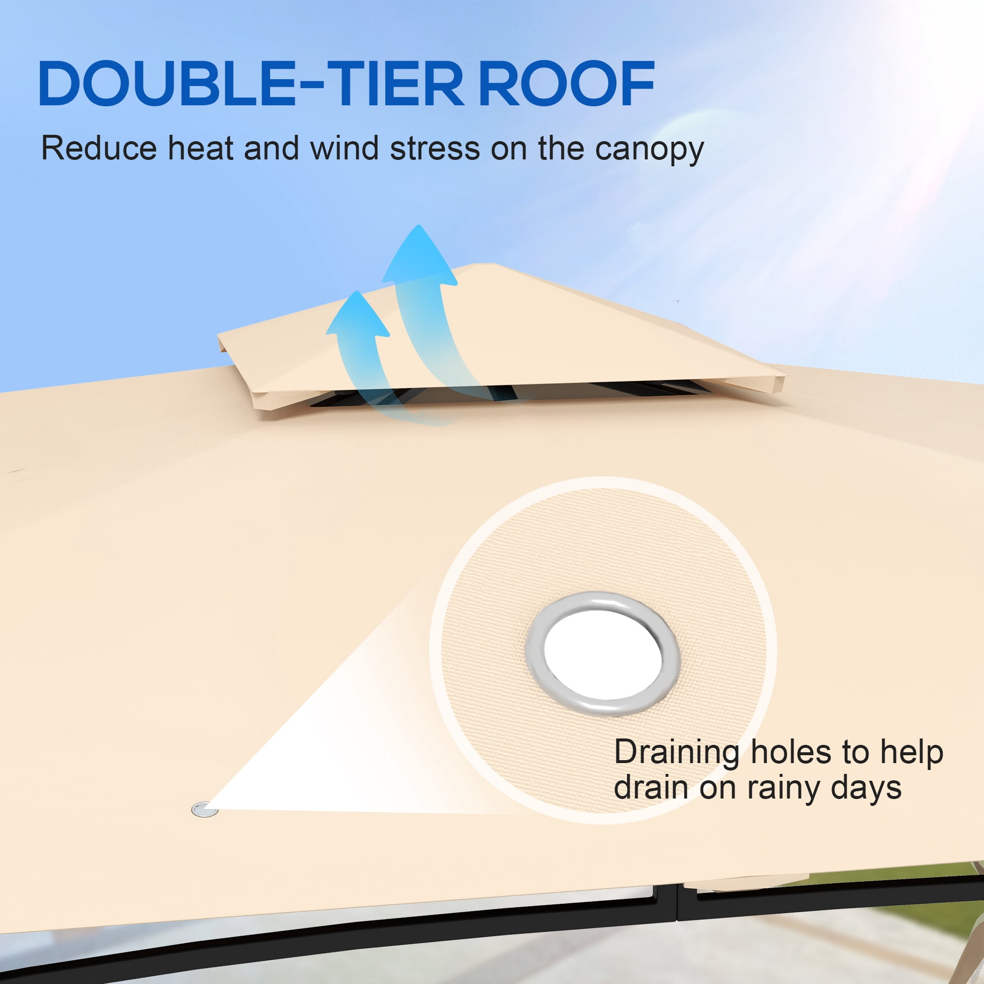 Outsunny 10' x 12' Patio Gazebo, 2-Tier Roof with Netting, Beige