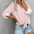 thumbnail image 2 of Lmnyox Women's Striped Long Sleeve Shirts Lightweight V Neck Button Down Blouse Summer Causal Tops, 2 of 7