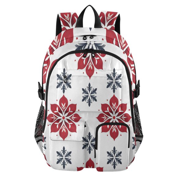 DIXRUYEE Redbluefloral Pattern Backpack for School 14”Laptop Compatible with Reflective Safety Strips