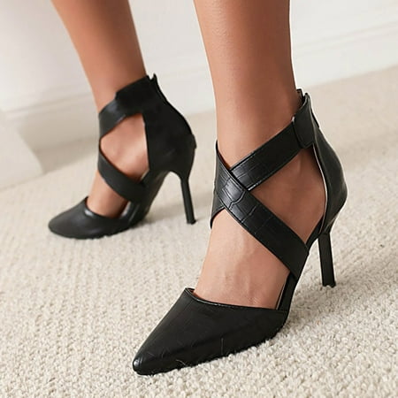 

BRISEZZS Women s Heeled Sandals- Cross Strap Stilettos New Style Pointed Casual Summer Sandals #136 Black-9