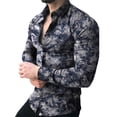 thumbnail image 1 of Innerwin Blouse Col à Revers Hauts pour Hommes Chemises à Manches Longues à Simple Boutonnage Gris Fleur L, 1 of 3