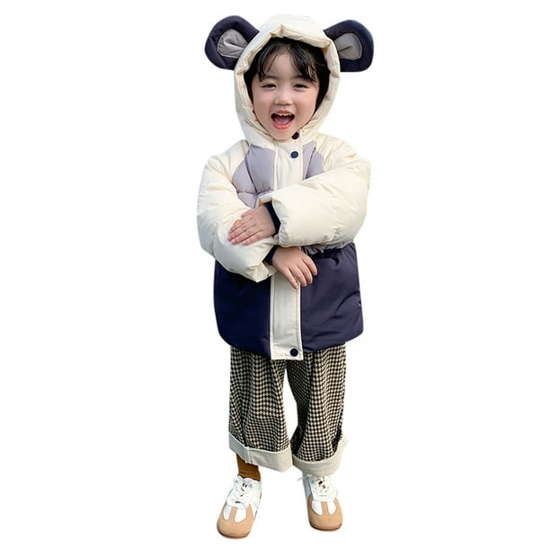 Gibobby Grandes NiñosAbrigos de invierno para niños pequeños y niñas, chaqueta con capucha y cremallera gruesa con orejas de , traje de nieve para invier(Marina, 3-4 Años)