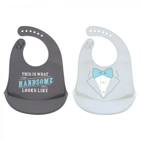 Little Treasure Baby Boy Silicone Bibs 2pk Gray Mint Handsome One Size