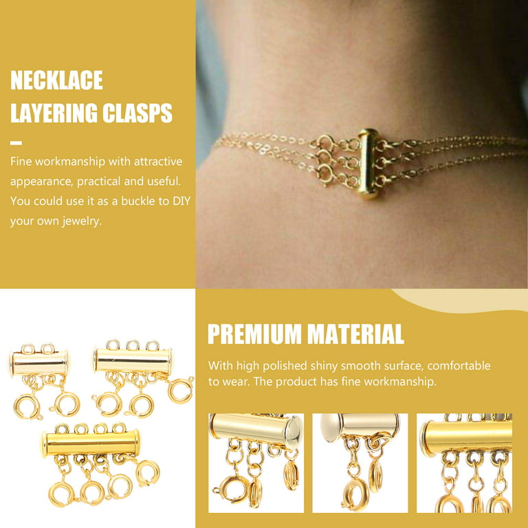 Lucky Necklace Layering Clasp Womens Jewelry Separators 18K Gold and Silver  Multiple Necklace Clasp Look (Golden)