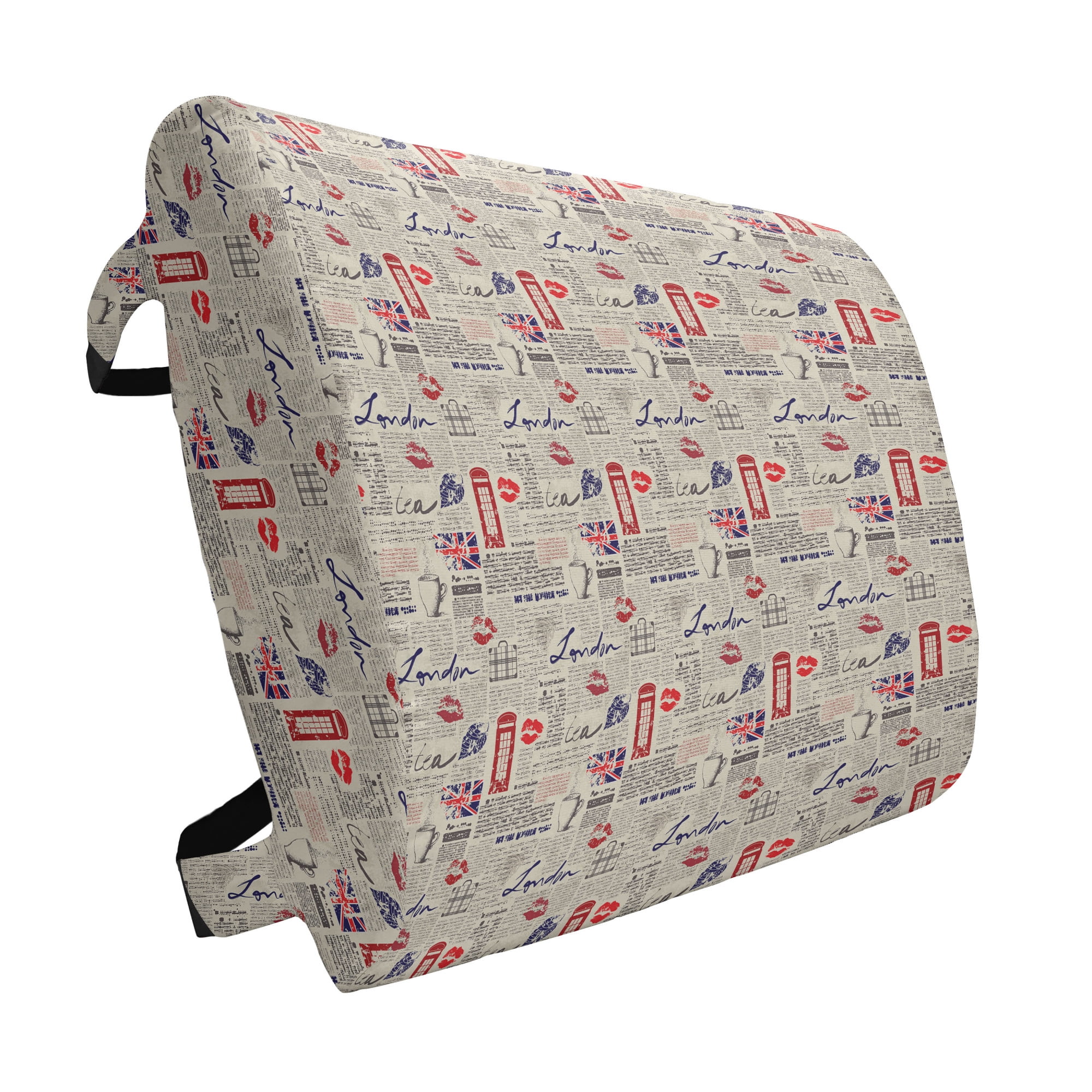 London Lumbar Pillow, Grungy Newspaper Page Style Collage Lipstick